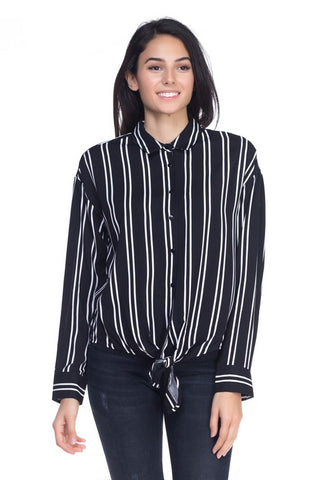 Stripe Tie Front Shirt -HMT52051(Top)