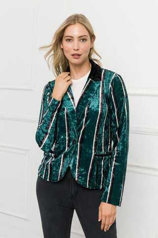 One button stripe velvet formal jacket -16545