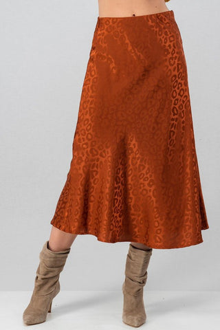 SATIN SHEEN LEOPARD PRINT MIDI FLARE SKIRT-0021-5905