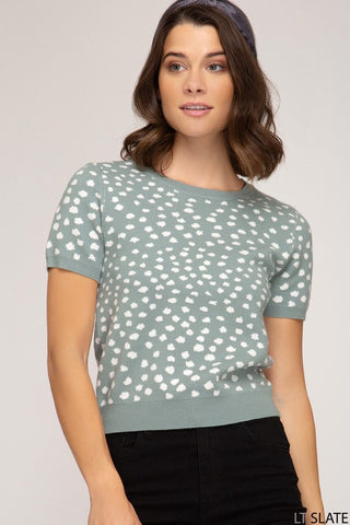 Dot Print knit Varsity sweater-LVDI7104