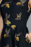 BIG BEE PRINT DRESS WITH POCKETS AND TIE BACK