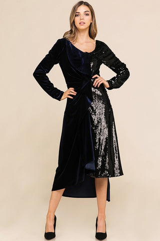 Contrast Velvet and Seq. Med Dress -AD5191