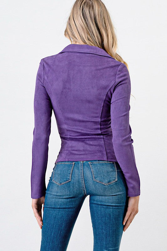 Zip up Two Pocket Suede Long Sleeve Jacket