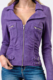 Zip up Two Pocket Suede Long Sleeve Jacket