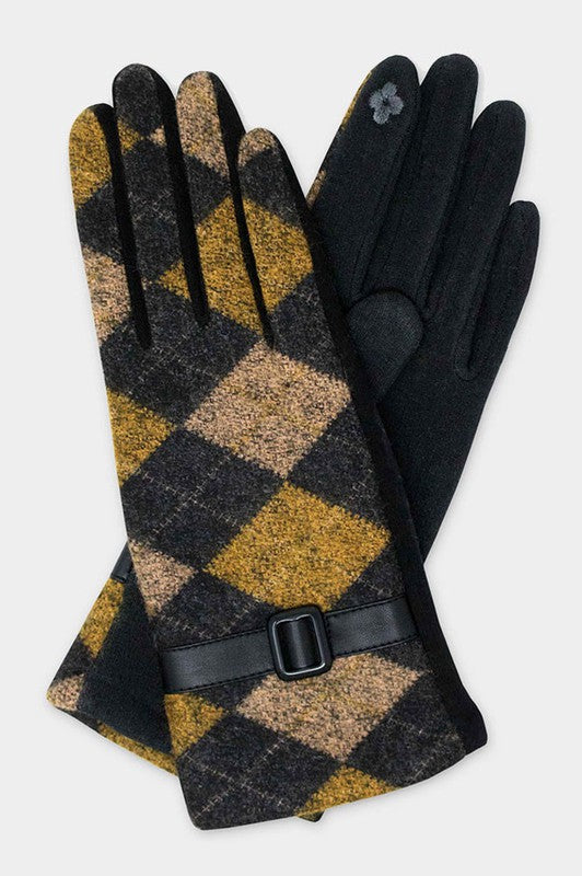 Argyle Pattern With Buckle Accent Smart Gloves-gl1263