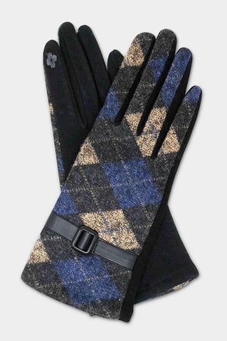 Argyle Pattern With Buckle Accent Smart Gloves-gl1263