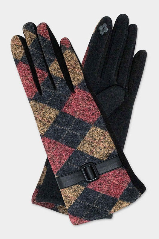 Argyle Pattern With Buckle Accent Smart Gloves-gl1263