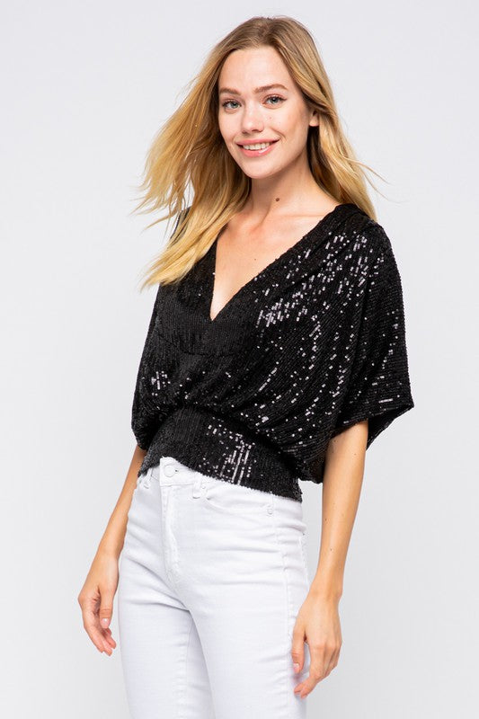 SEQUIN DOLMAN TOP -MTP8164-ML