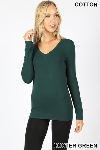 COTTON V-NECK LONG SLEEVE TOP