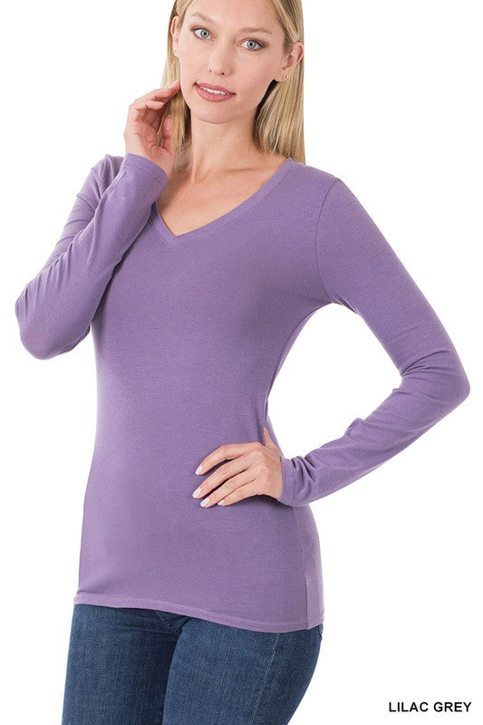 COTTON V-NECK LONG SLEEVE TOP