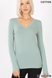 COTTON V-NECK LONG SLEEVE TOP