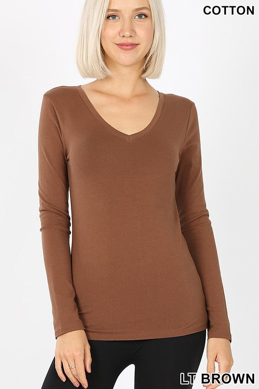 COTTON V-NECK LONG SLEEVE TOP