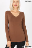 COTTON V-NECK LONG SLEEVE TOP