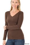 COTTON V-NECK LONG SLEEVE TOP