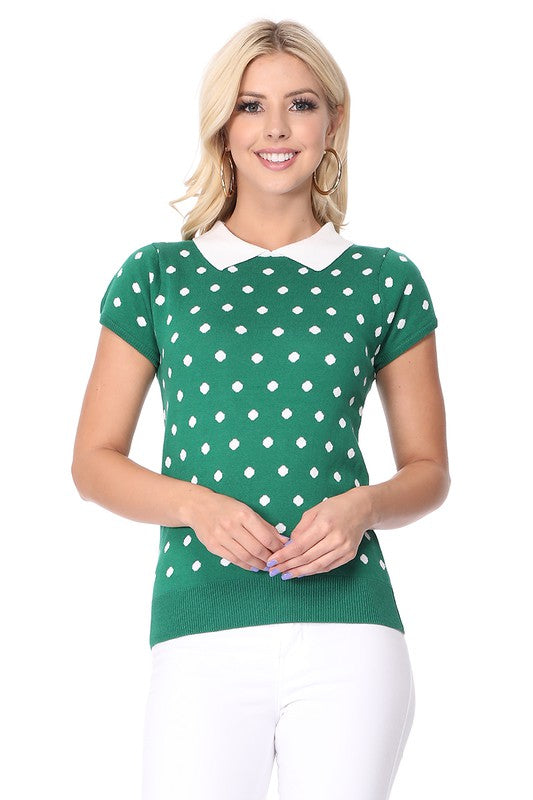 Polka-Dot Collared Sweater