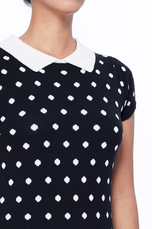 Polka-Dot Collared Sweater