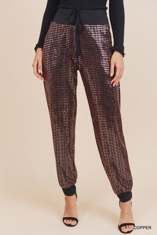Shiny Sequin Jogger Pants-P7435-5