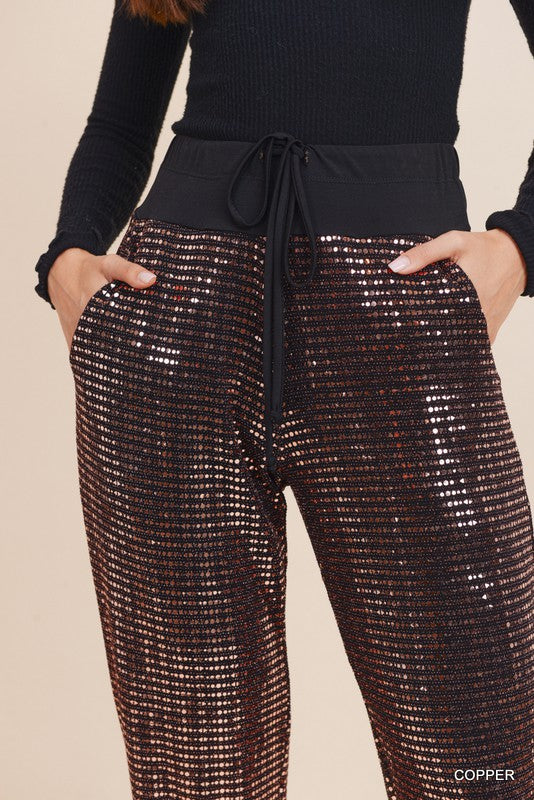 Shiny Sequin Jogger Pants-P7435-5