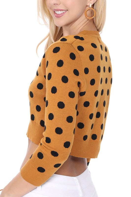 Polka Dot Crop Sweater Cardigan