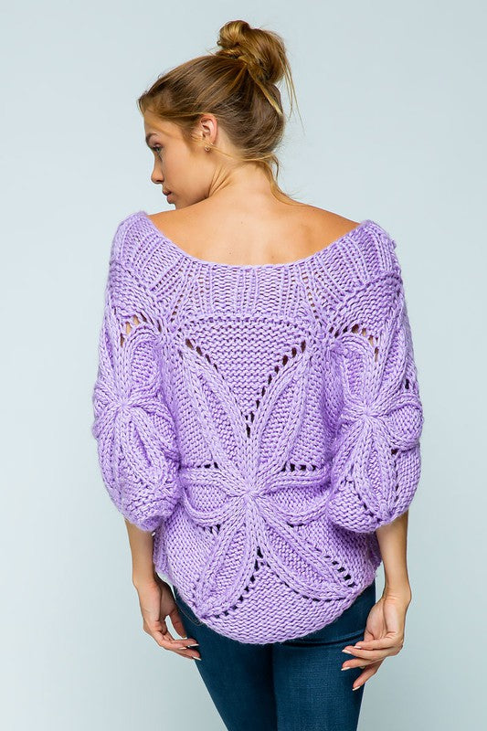 HAND CROCHET CHUNKY KNIT SHORT SLEEVE SWEATER