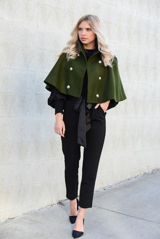 DOUBLE BUTTON SHORT WOOL CAPE COAT -50331-W19 GREEN