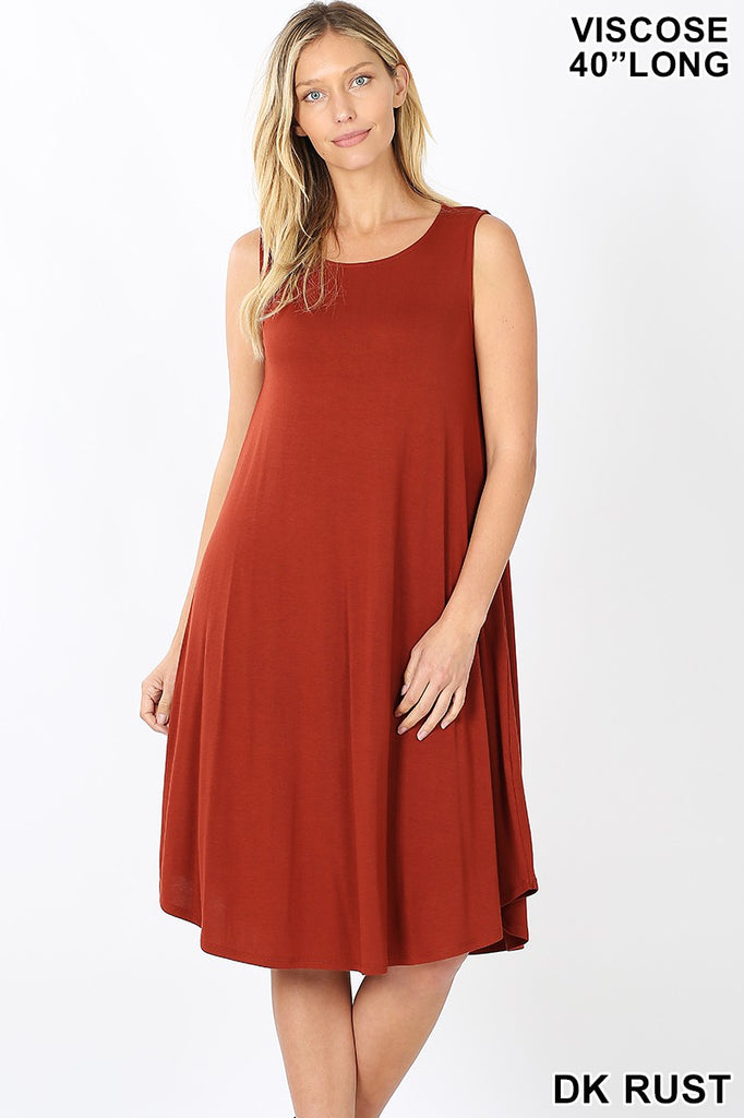VISCOSE SLEEVELESS KNEE LENGTH DRESS - VD-7000AB -DK RUST