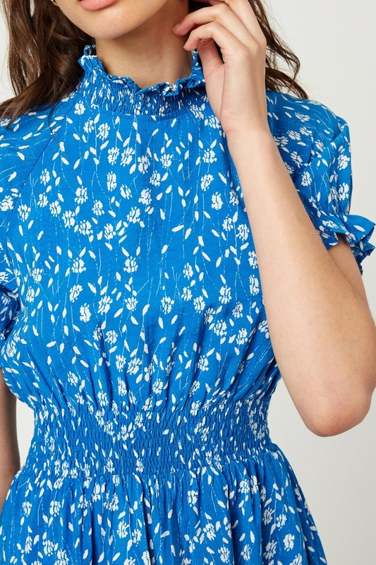Floral Smocked Neck Mini Dress
