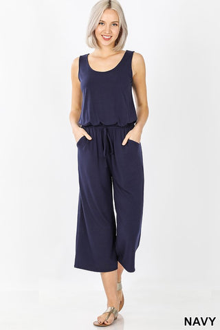 SLEEVELESS JUMPSUIT WITH POCKET - ELASTIC WAISTBAND - RP3118AB NAVY