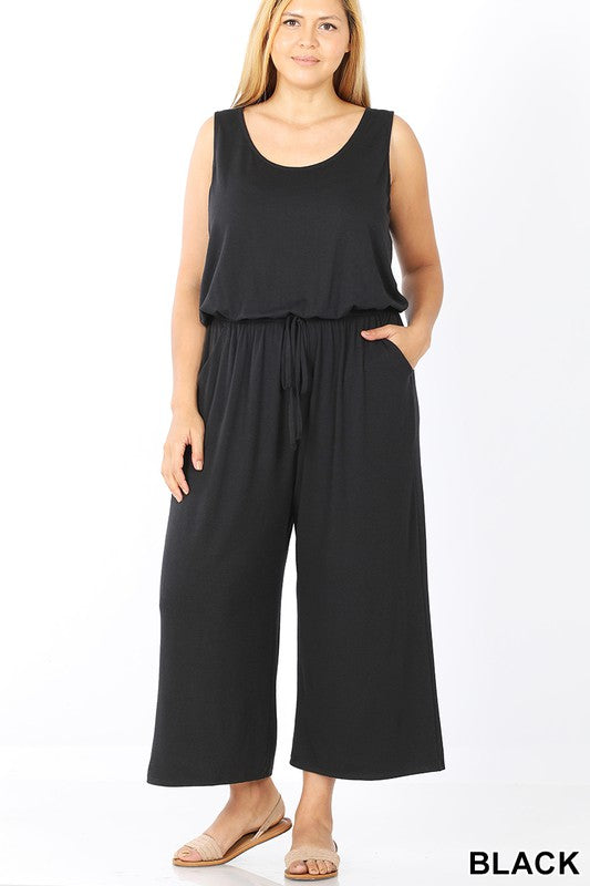 PLUS SLEEVELESS JUMPSUIT WITH POCKET - ELASTIC WAISTBAND- RP311XBA