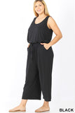 PLUS SLEEVELESS JUMPSUIT WITH POCKET - ELASTIC WAISTBAND- RP311XBA