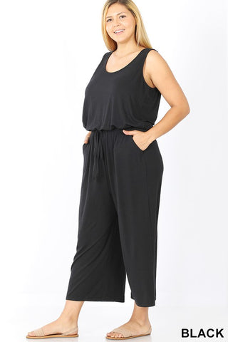 PLUS SLEEVELESS JUMPSUIT WITH POCKET - ELASTIC WAISTBAND- RP311XBA