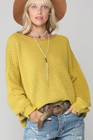 CROCHET TEXTURED KNIT SWEATER