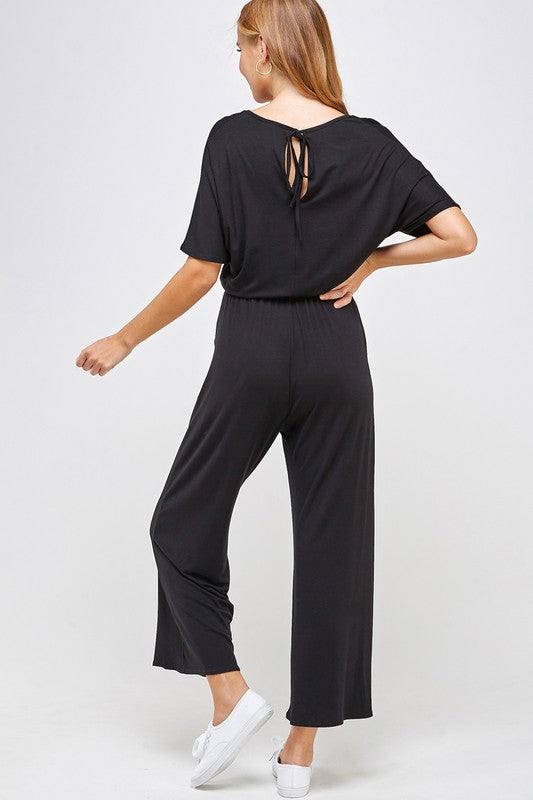 Solid V Neck Jumpsuit-JS3087
