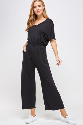 Solid V Neck Jumpsuit-JS3087