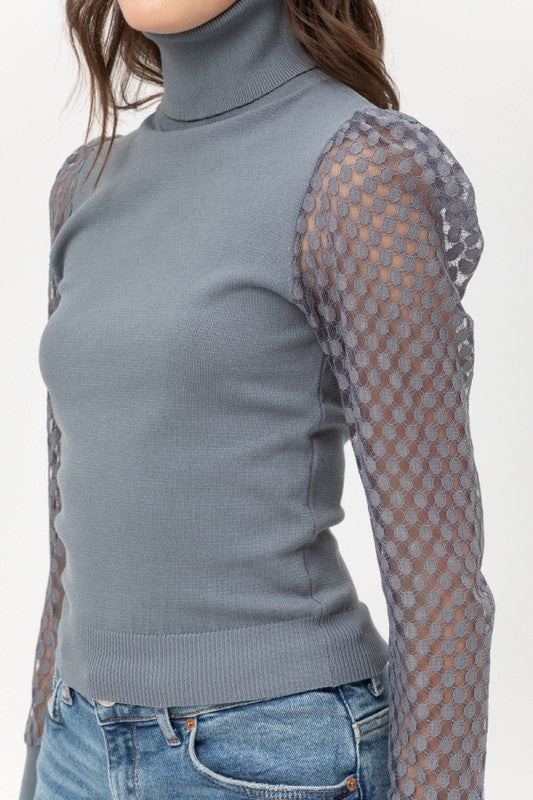 PUFF LONG SLEEVE TURTLE NECK KNIT TOP -9723WN...