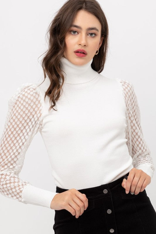 PUFF LONG SLEEVE TURTLE NECK KNIT TOP -9723WN...