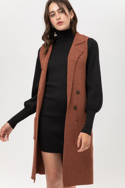 Sleeveless Long Cardigan Vest -9010WH.