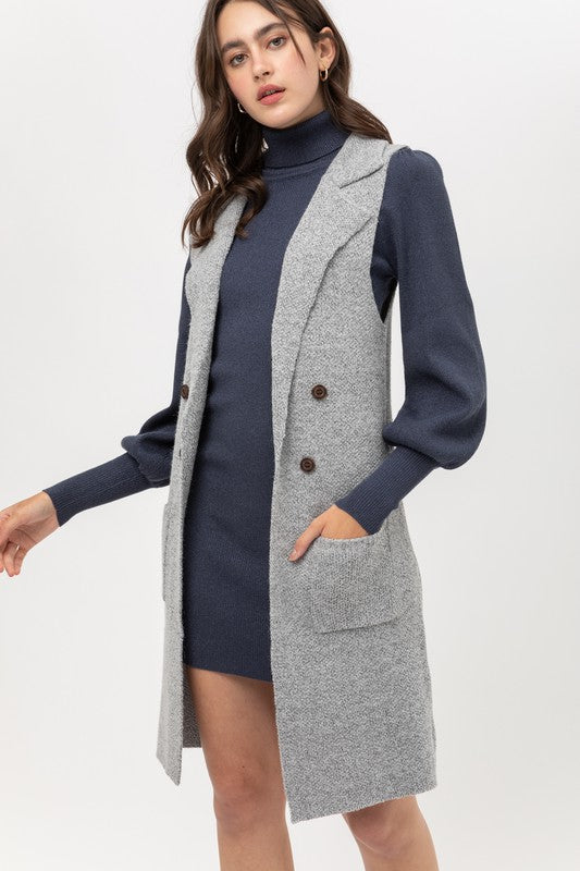 Sleeveless Long Cardigan Vest -9010WH.