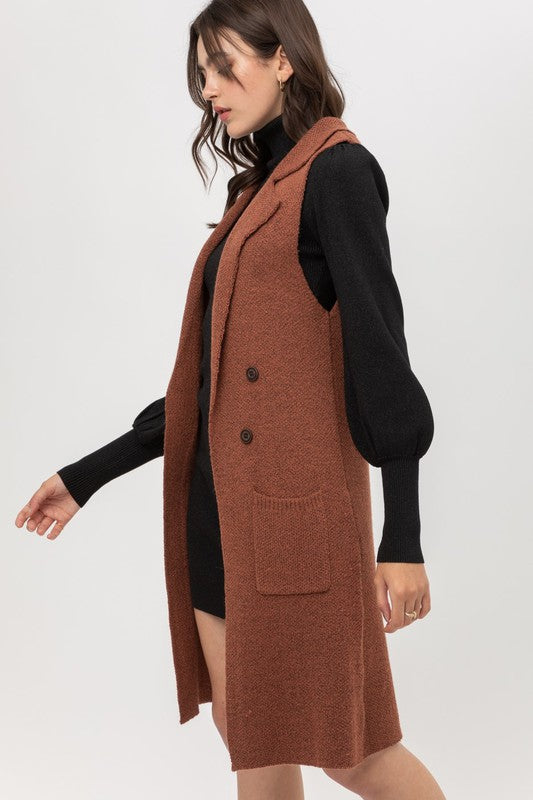 Sleeveless Long Cardigan Vest -9010WH.