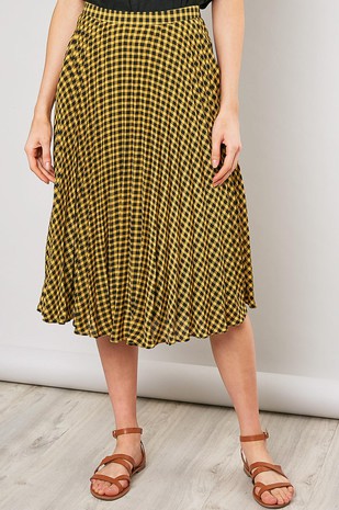 Checkered Pleated Skirt with Lining
