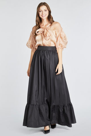 POCKETED MATTE TAFFETA MAXI SKIRT