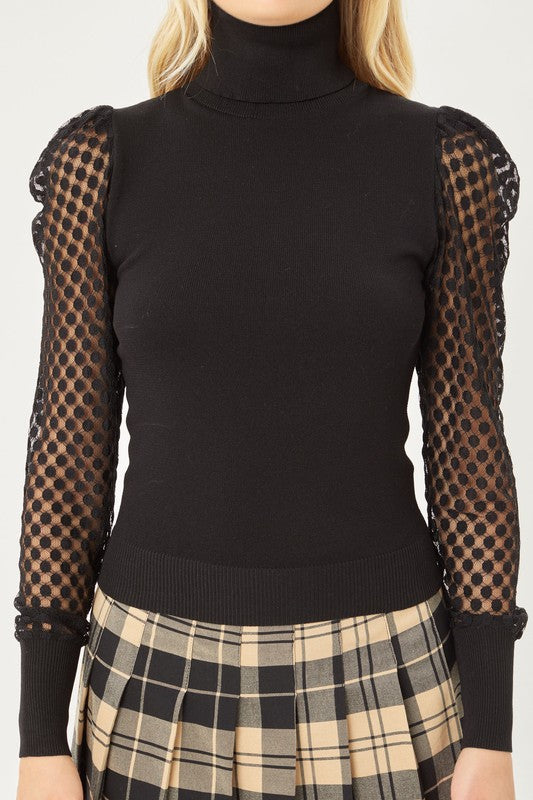 Puff Long Sleeve Turtle Neck Knit Top