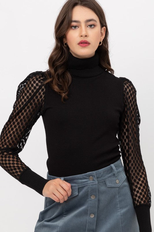 PUFF LONG SLEEVE TURTLE NECK KNIT TOP -9723WN...