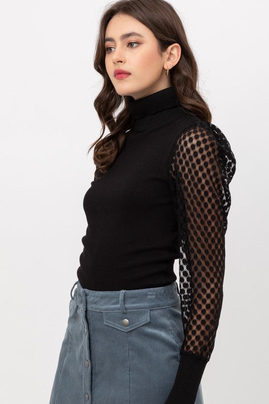 PUFF LONG SLEEVE TURTLE NECK KNIT TOP -9723WN...