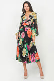 Floral Midi Dress with Pleats