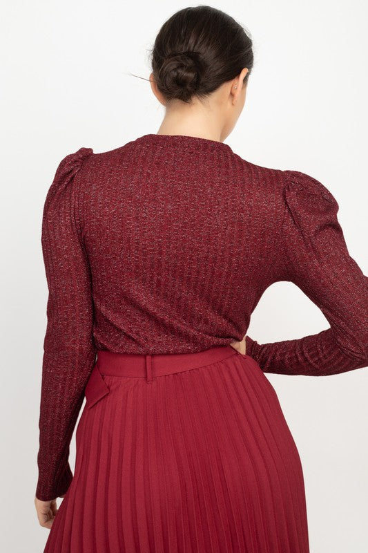 Crew Neck Puff Sleeve Top -HMT55182