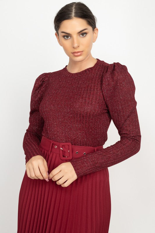 Crew Neck Puff Sleeve Top -HMT55182