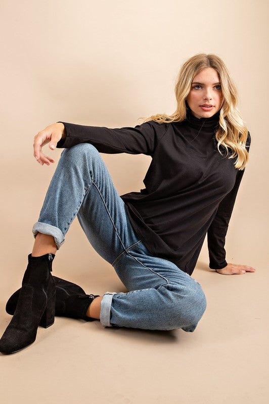 COTTON MODAL TURTLE NECK KNIT TOP-TM6396 .