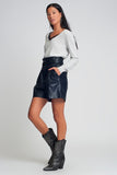 Belted faux leather skirt