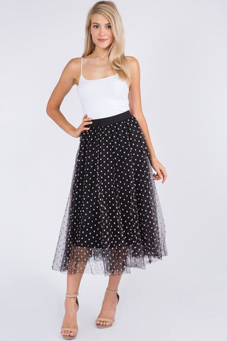 3D POLKA DOT LAYERED TULLE MIDI SKIRT